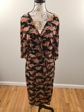 ModCloth Black and Blush Floral Wrap Midi Dress